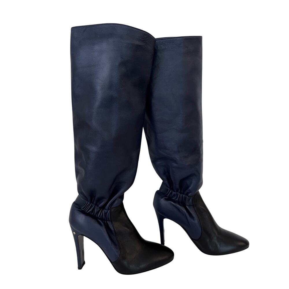 Laurence Dacade Knee High Leather Boots Heeled Navy Black 36 (US 5)